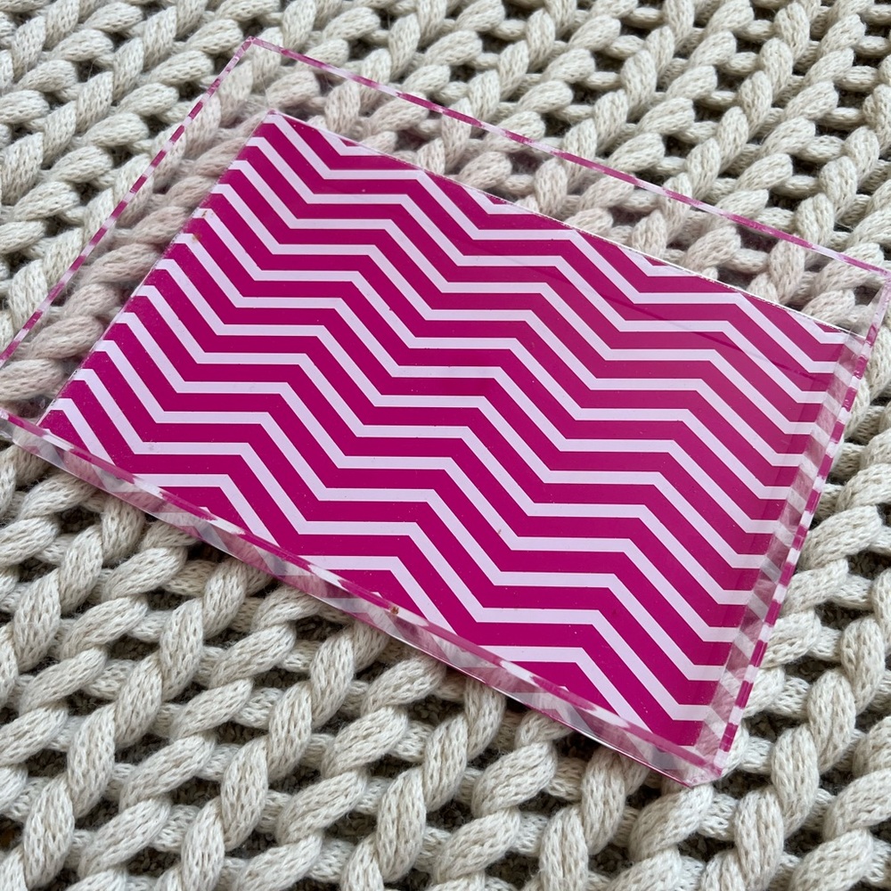 Pink and white chevron lucite tray